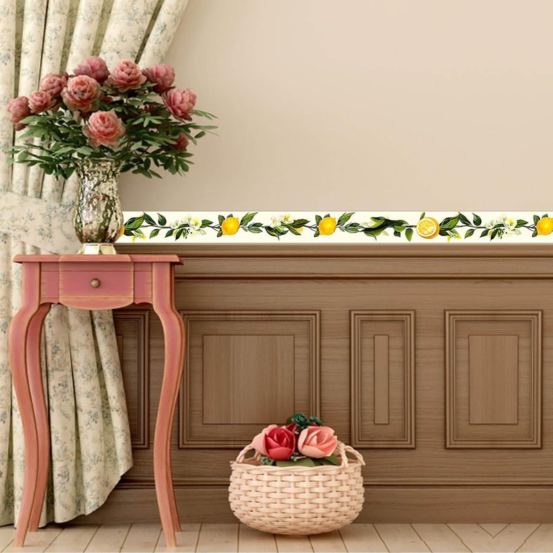 IVN Wallpaper Border Peel and Stick Wall Lemon Floral Decorative Wall Trim Self Adhesive Border for Walls Mirror Frame Accent Strip for Bedroom Kitchen LivingRoom Fresh Design 4x196 Inch - Image 5